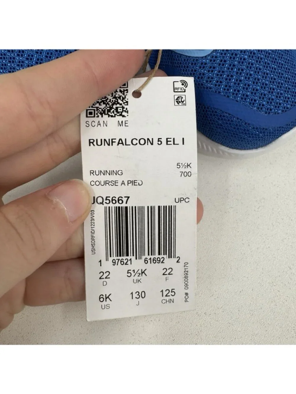 Adidas Infant Boys Run Falcon 5 EL Running Shoes size 6K Hook & Loop Blue JQ5667